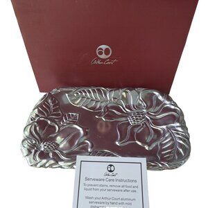 Arthur Court Magnolia Tray Catch All Aluminum Plate Trinket Rectangle Dish 10x7"